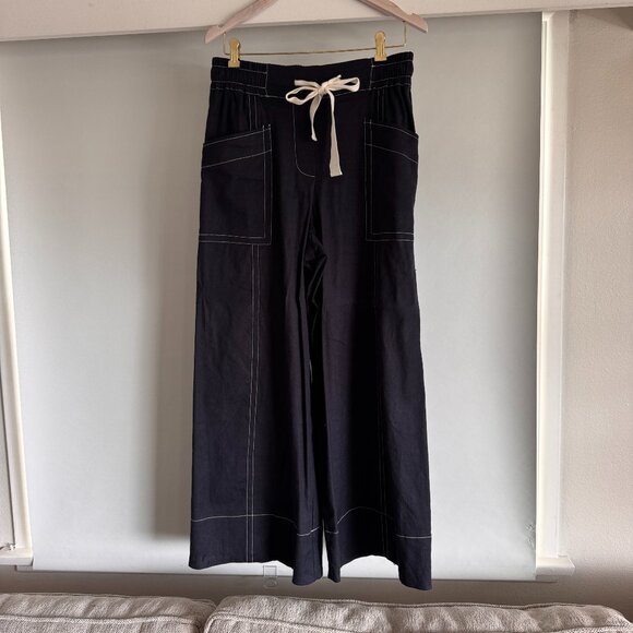 Maeve Black Wide Leg Pants with White Stitching - Picture 1 of 6